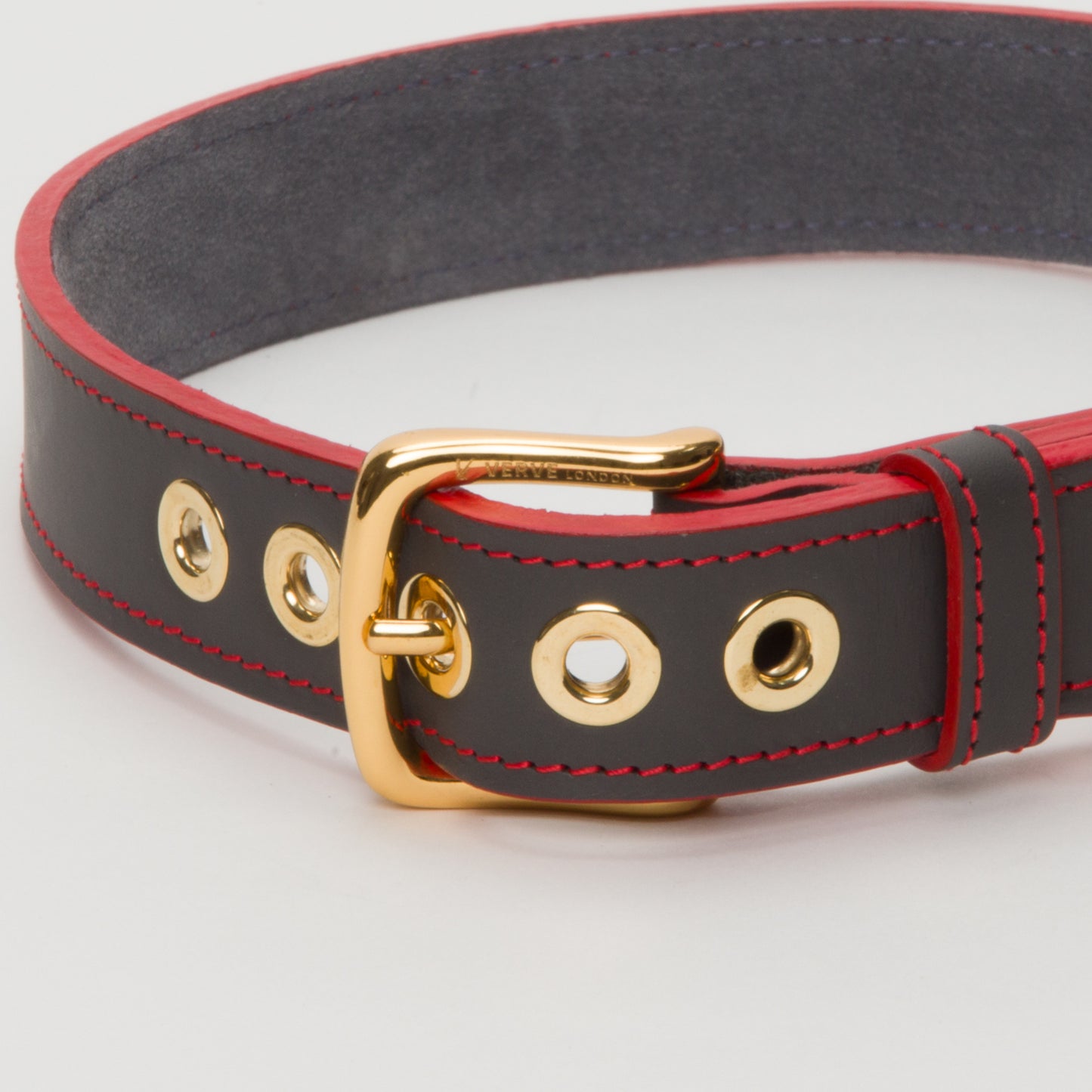 Luxury Leather Collar Grey Eyelets Medium Dogs