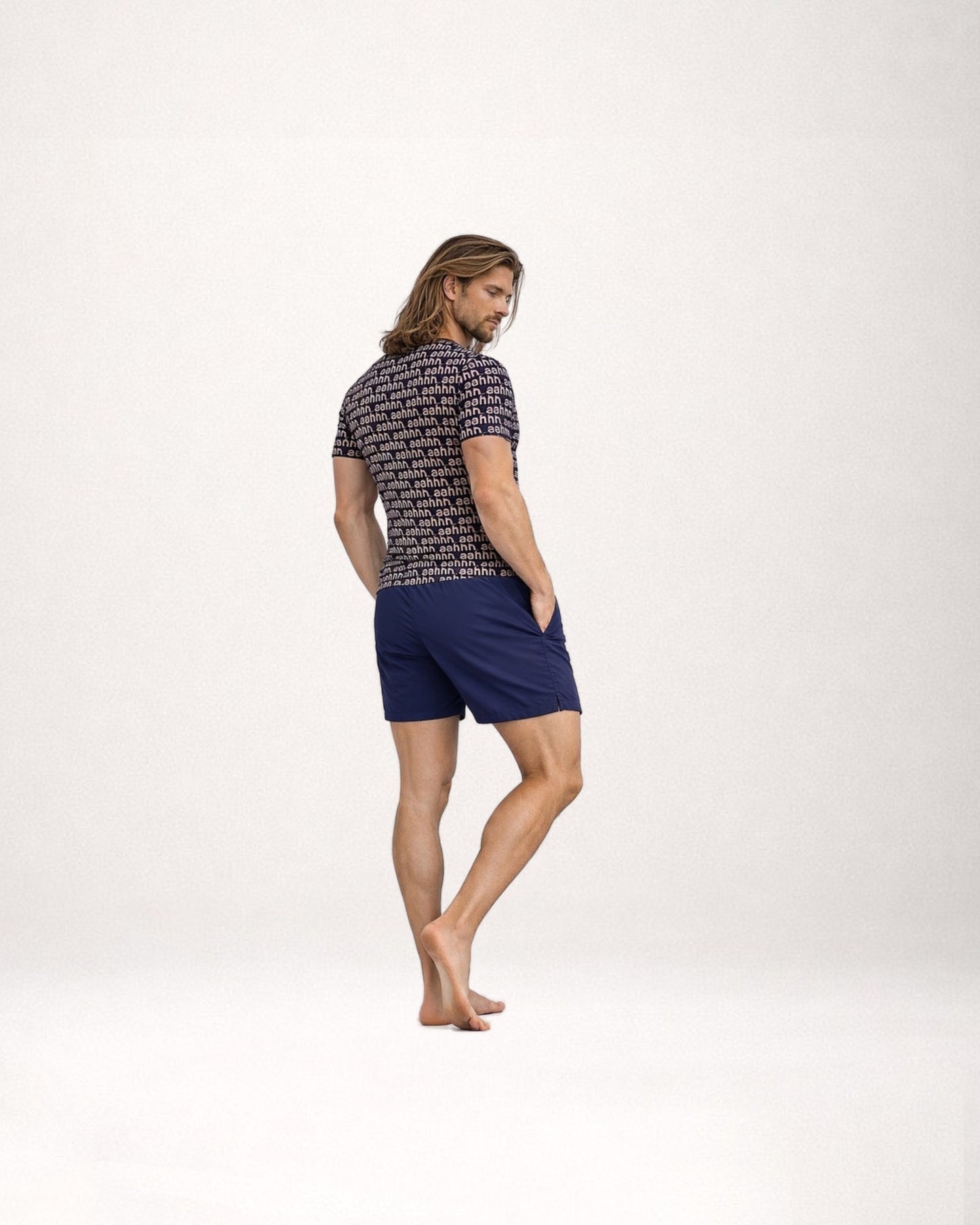 Short Sleeve Cotton T-Shirt Monogram Navy Blue