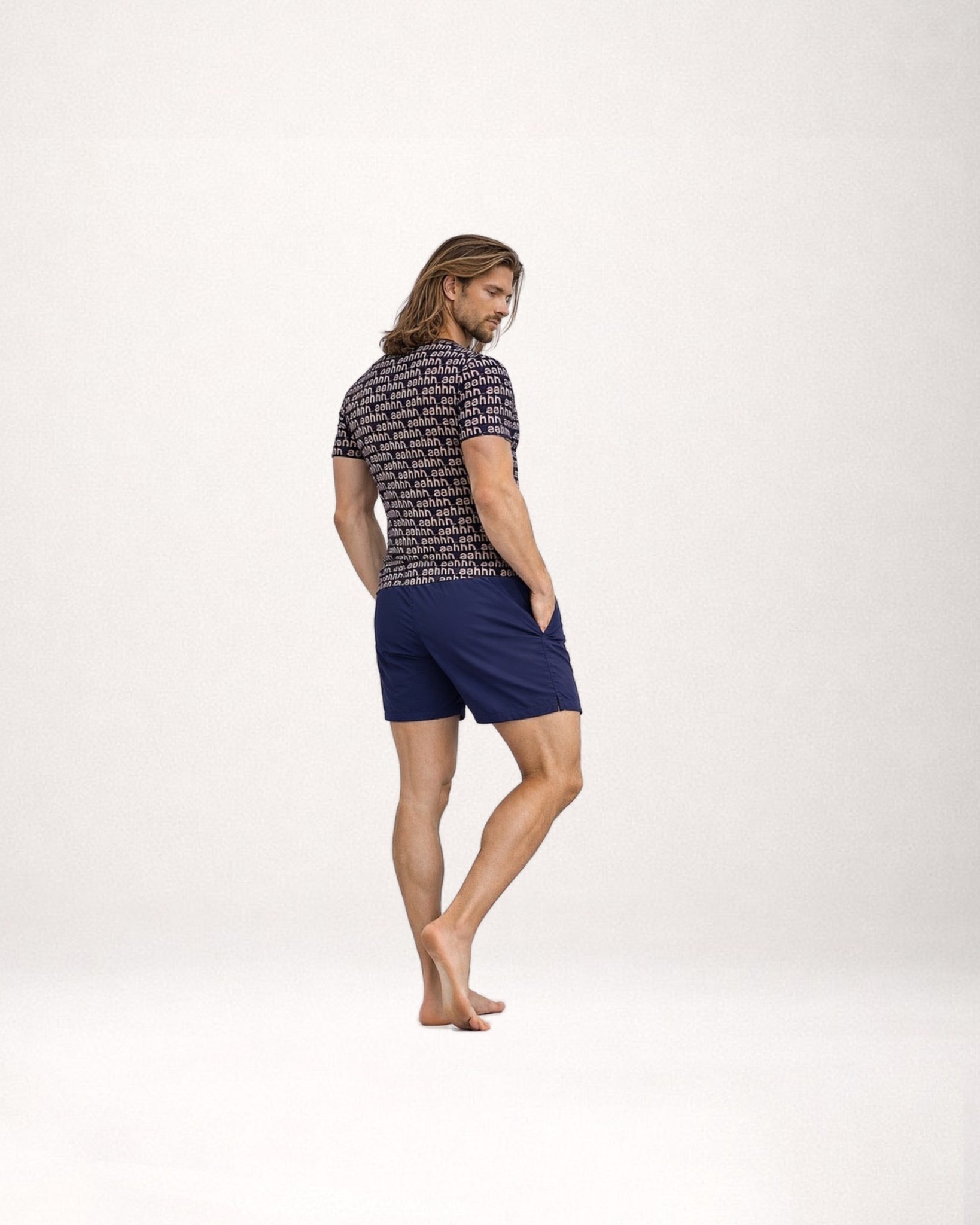 Short Sleeve Cotton T-Shirt Monogram Navy Blue