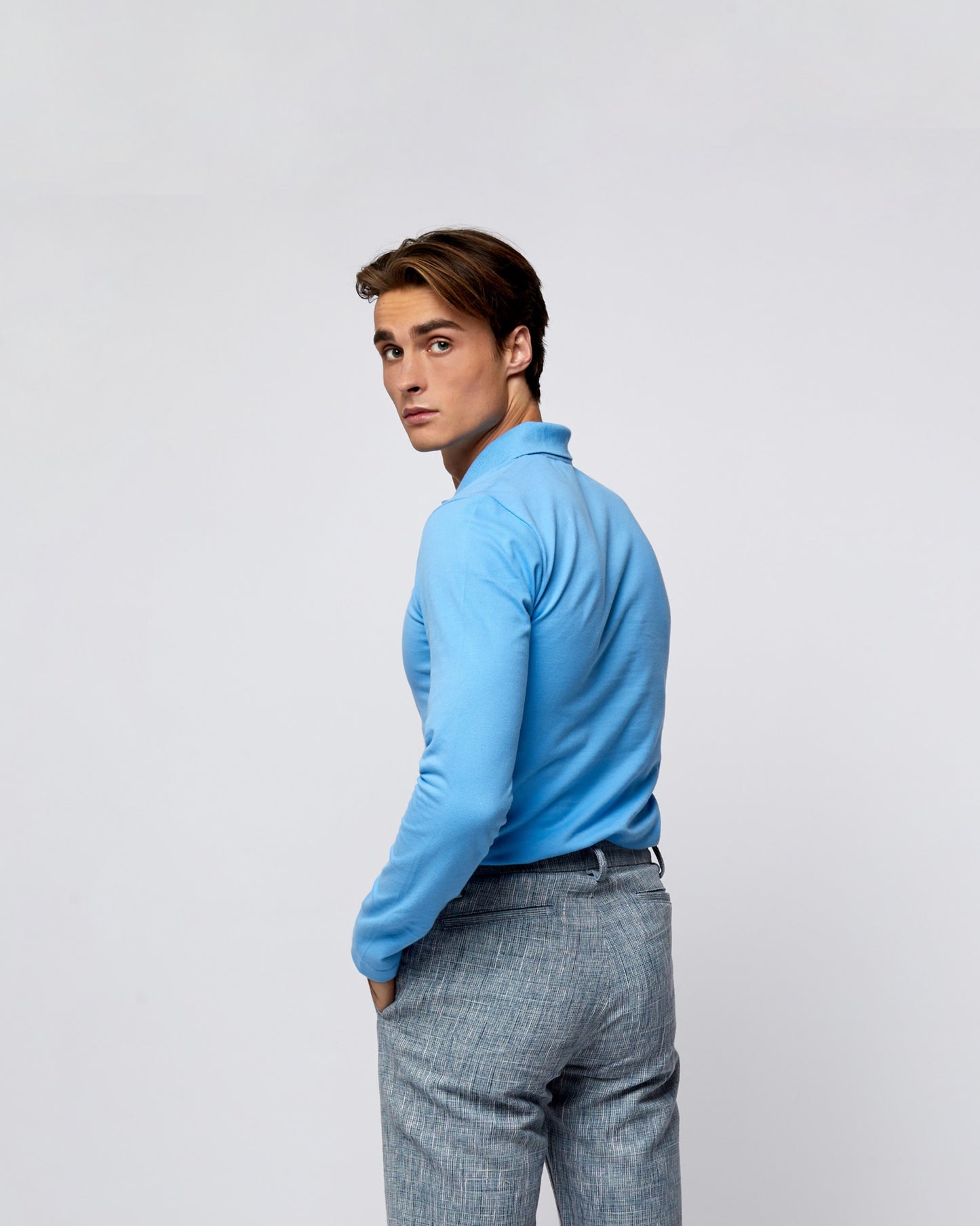 Long Sleeve Polo T-Shirt Light Blue