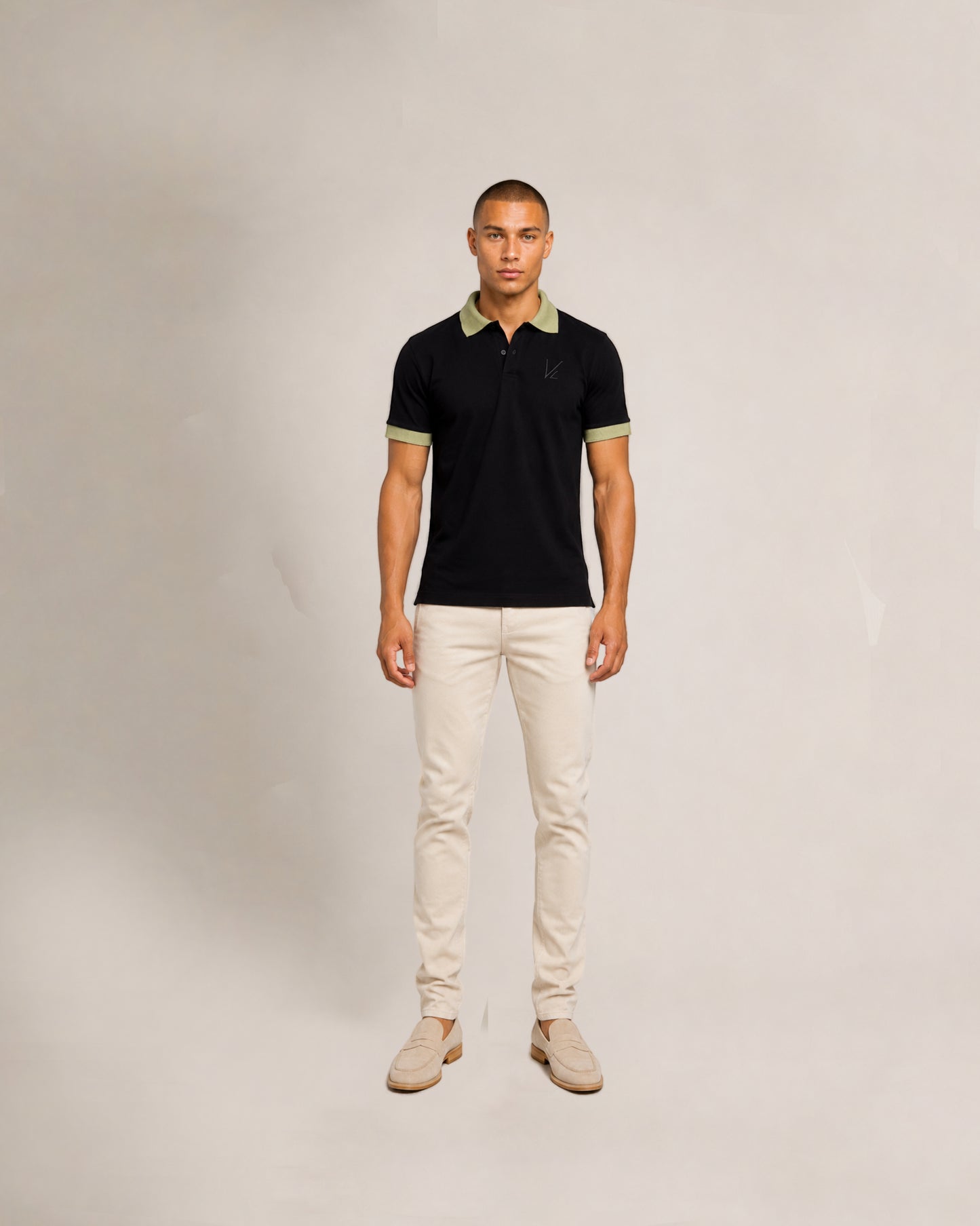 Short Sleeve Polo T- Shirt Black with green edge