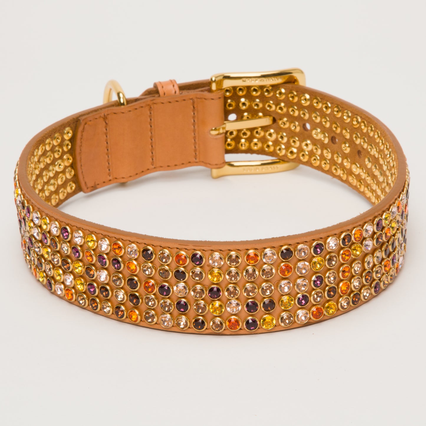 Luxury 5 Row Swarovski Crystal Nude Tan Collar Large to XLarge Breeds – Leather Collar