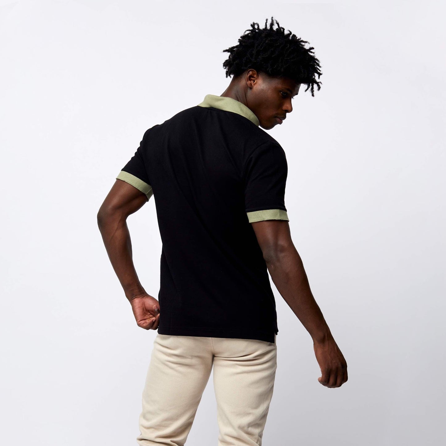 Short Sleeve Polo T- Shirt Black with green edge – T-Shirt