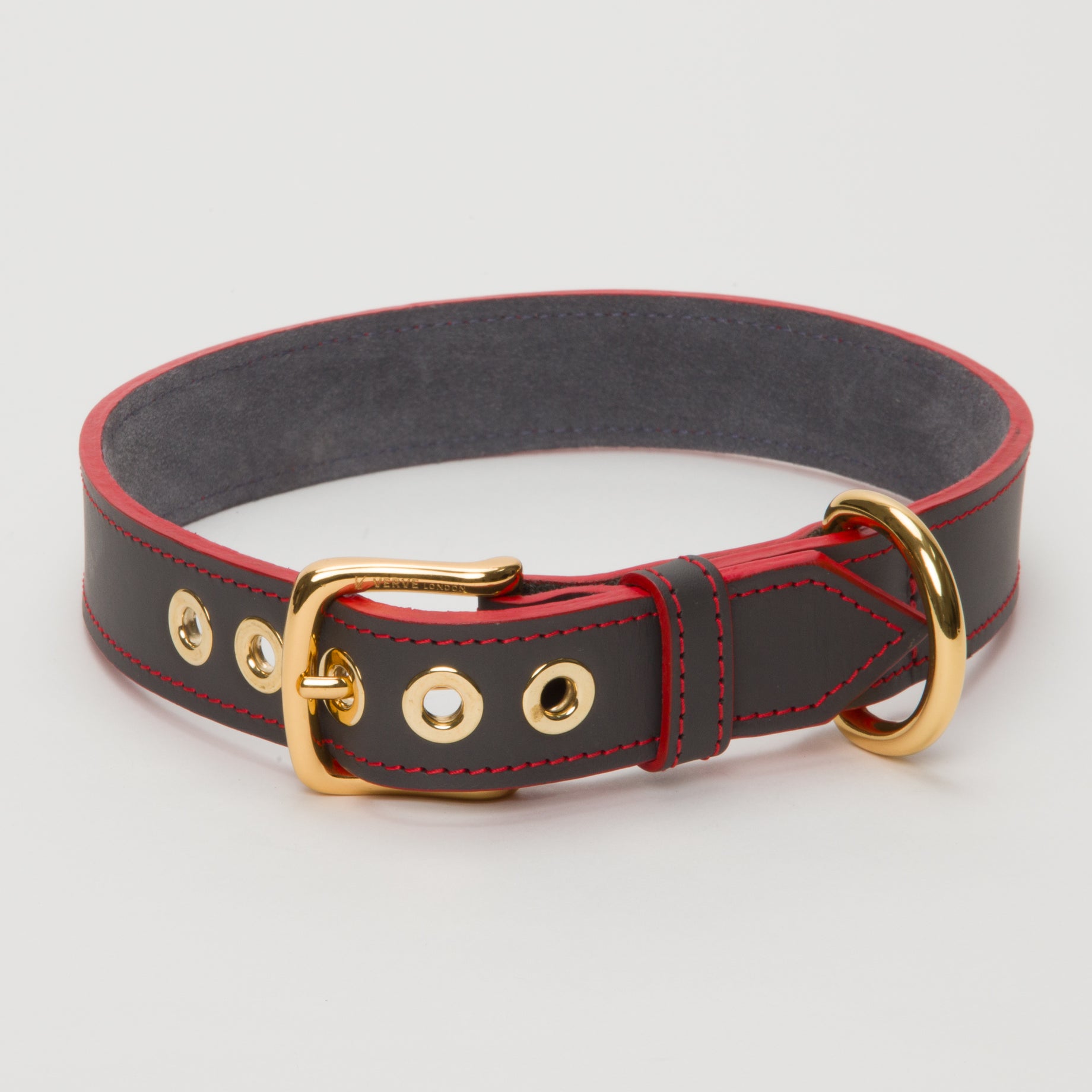 Luxury Leather Collar Grey Eyelets Medium Dogs