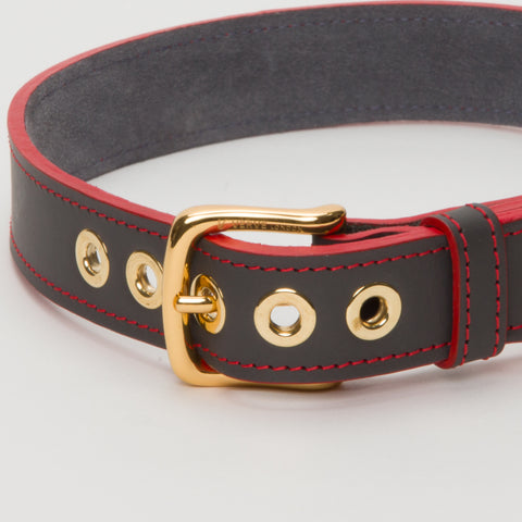 Load image into Gallery viewer, Luxury Leather Collar Grey Eyelets Medium Dogs
