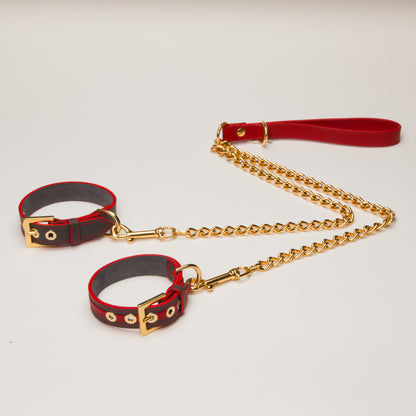 Luxury Leather Dog  Collar Red on Grey with Eyelets XXLarge Puppy