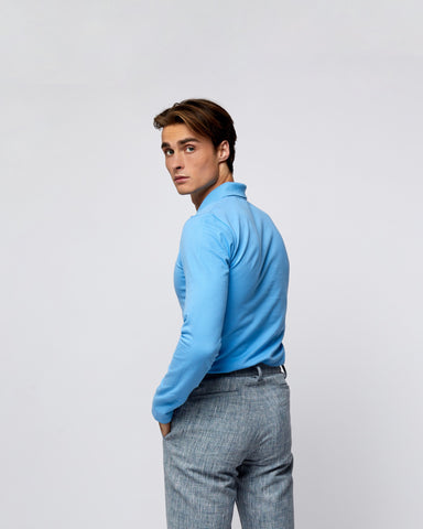 Load image into Gallery viewer, Long Sleeve Polo T-Shirt Light Blue
