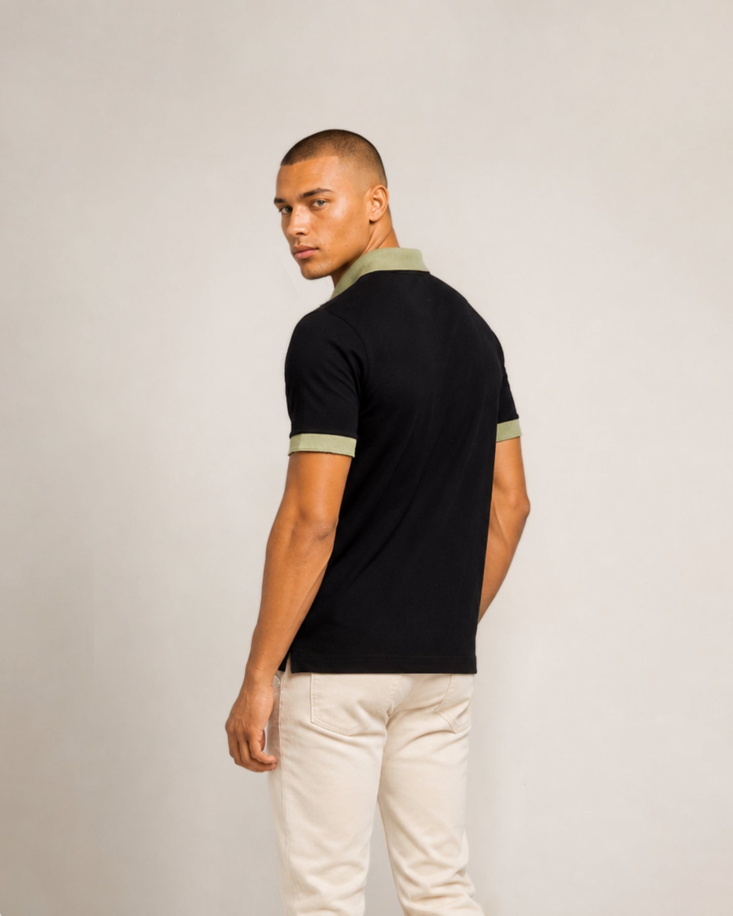 Short Sleeve Polo T- Shirt Black with green edge