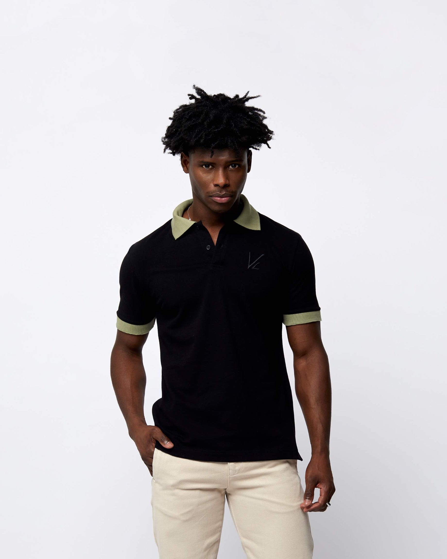 Short Sleeve Polo T- Shirt Black with green edge