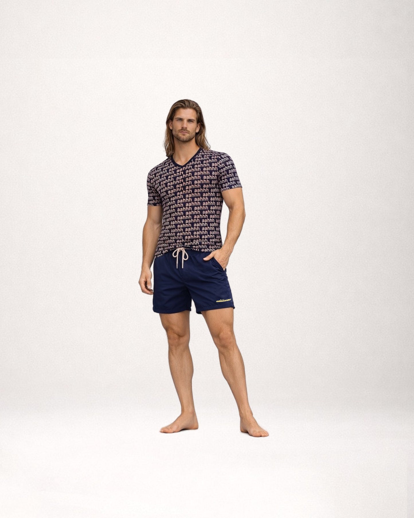 Short Sleeve Cotton T-Shirt Monogram Navy Blue