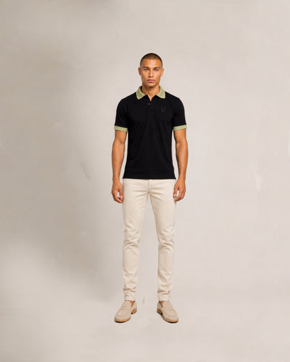 Short Sleeve Polo T- Shirt Black with green edge
