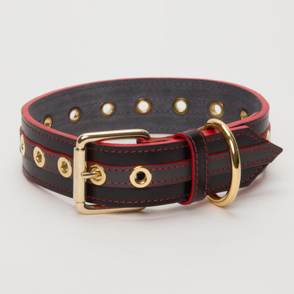 Luxury Leather Dog  Collar Grey On Black XXLarge Puppy
