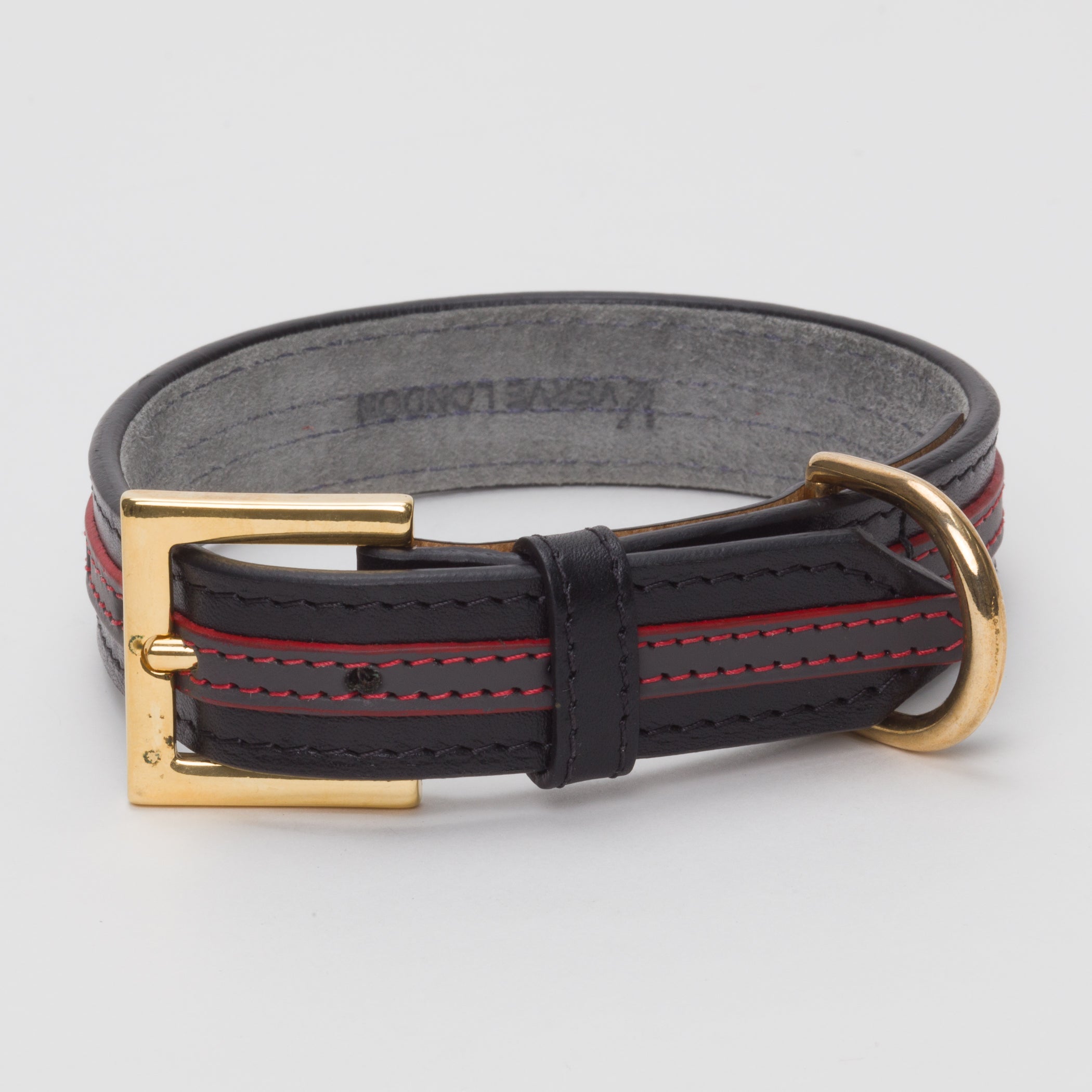 Luxury Leather Dog Collar Grey on Black Medium & Large Dogs Width