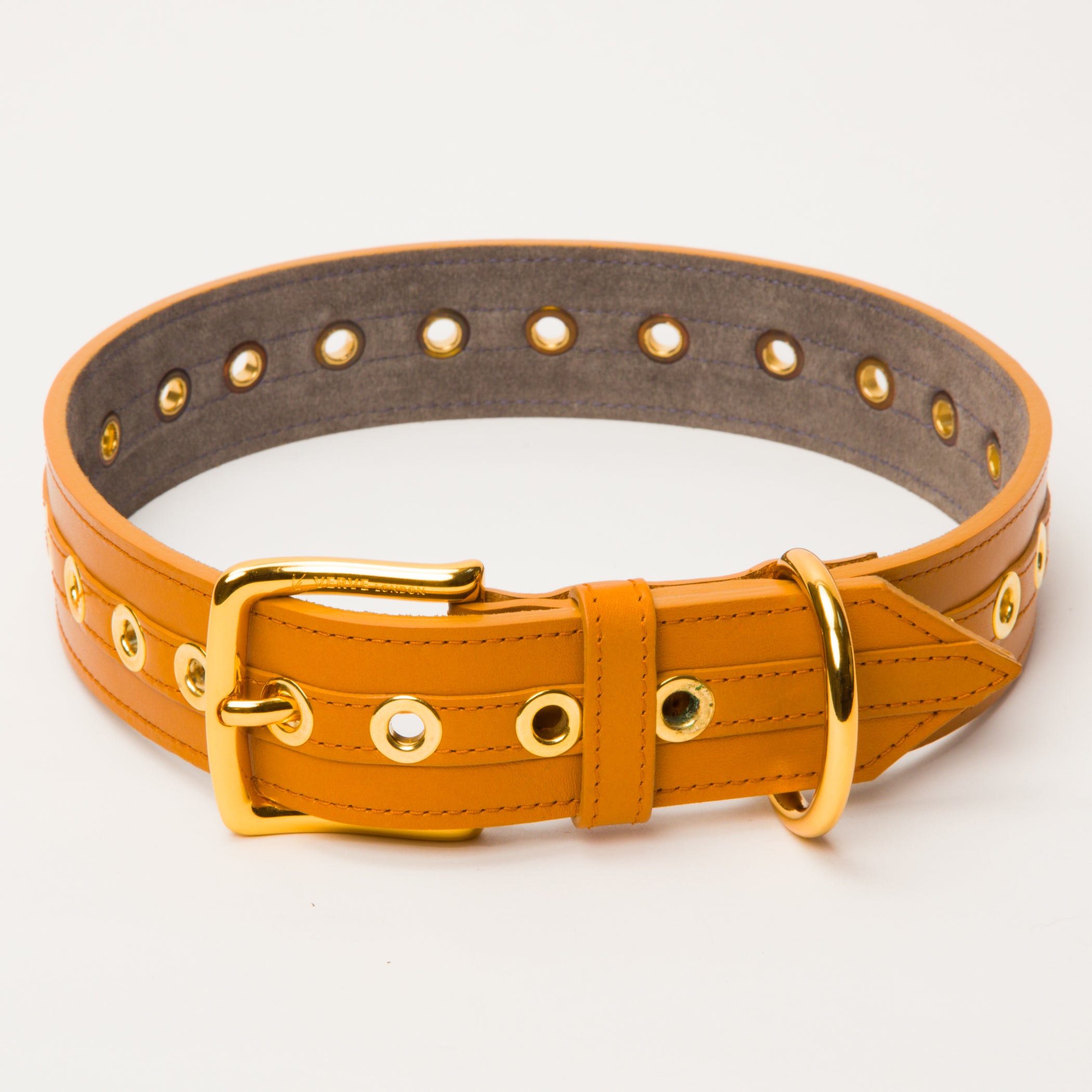 Luxury Leather Dog Collar Nude Tan with Eyelets Large to XLarge Breads