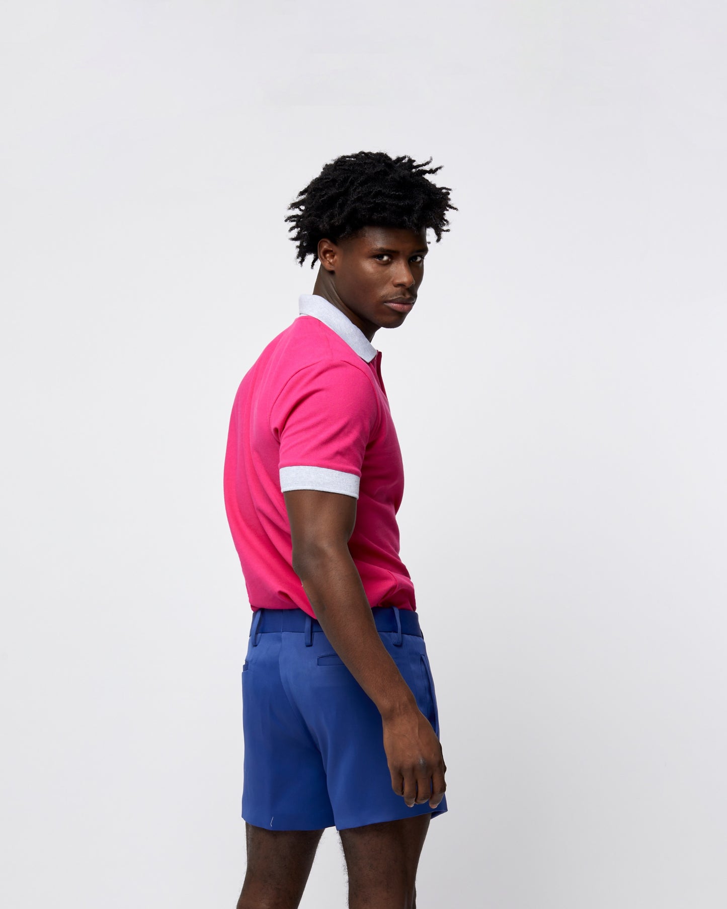 Short Sleeve Polo T-Shirt Hot Pink with Light Slate Grey Edging