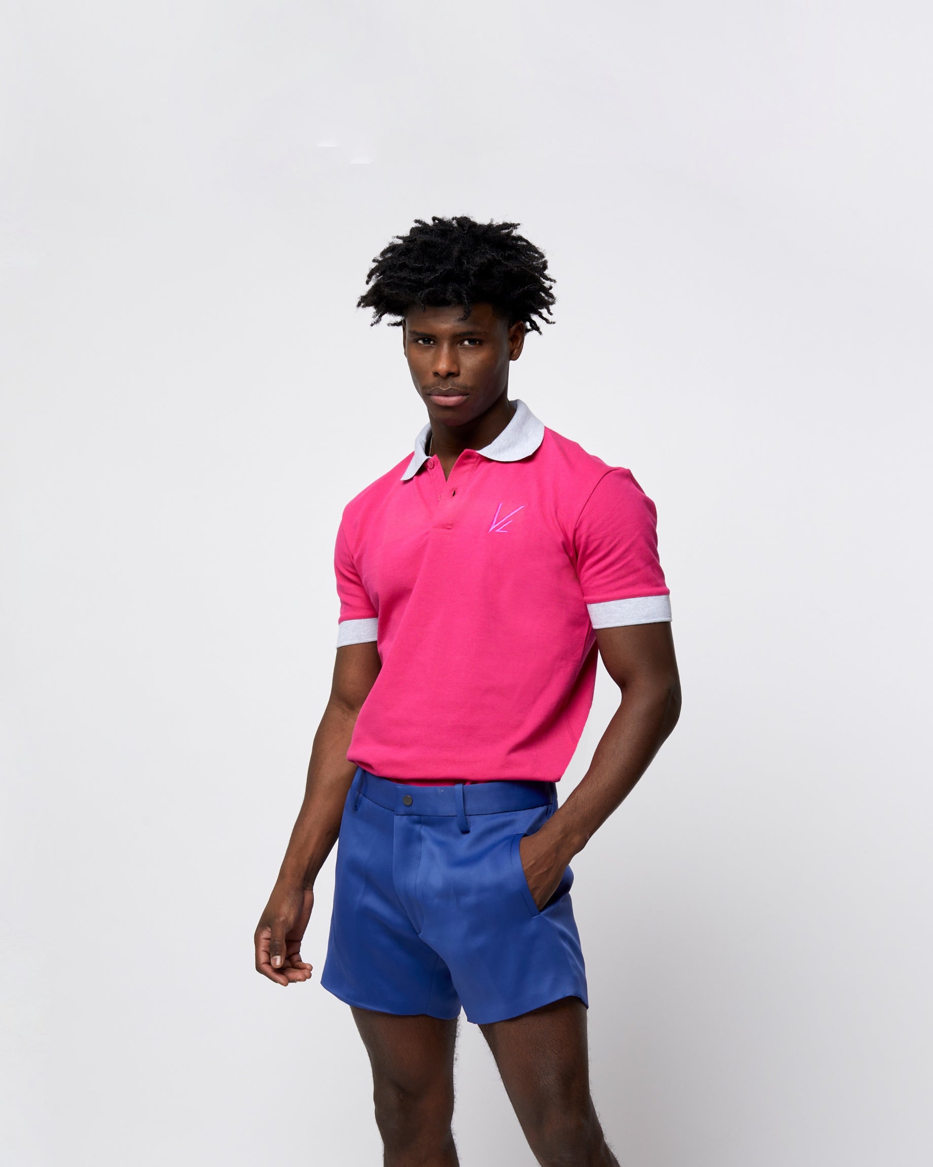 Short Sleeve Polo T-Shirt Hot Pink with Light Slate Grey Edging