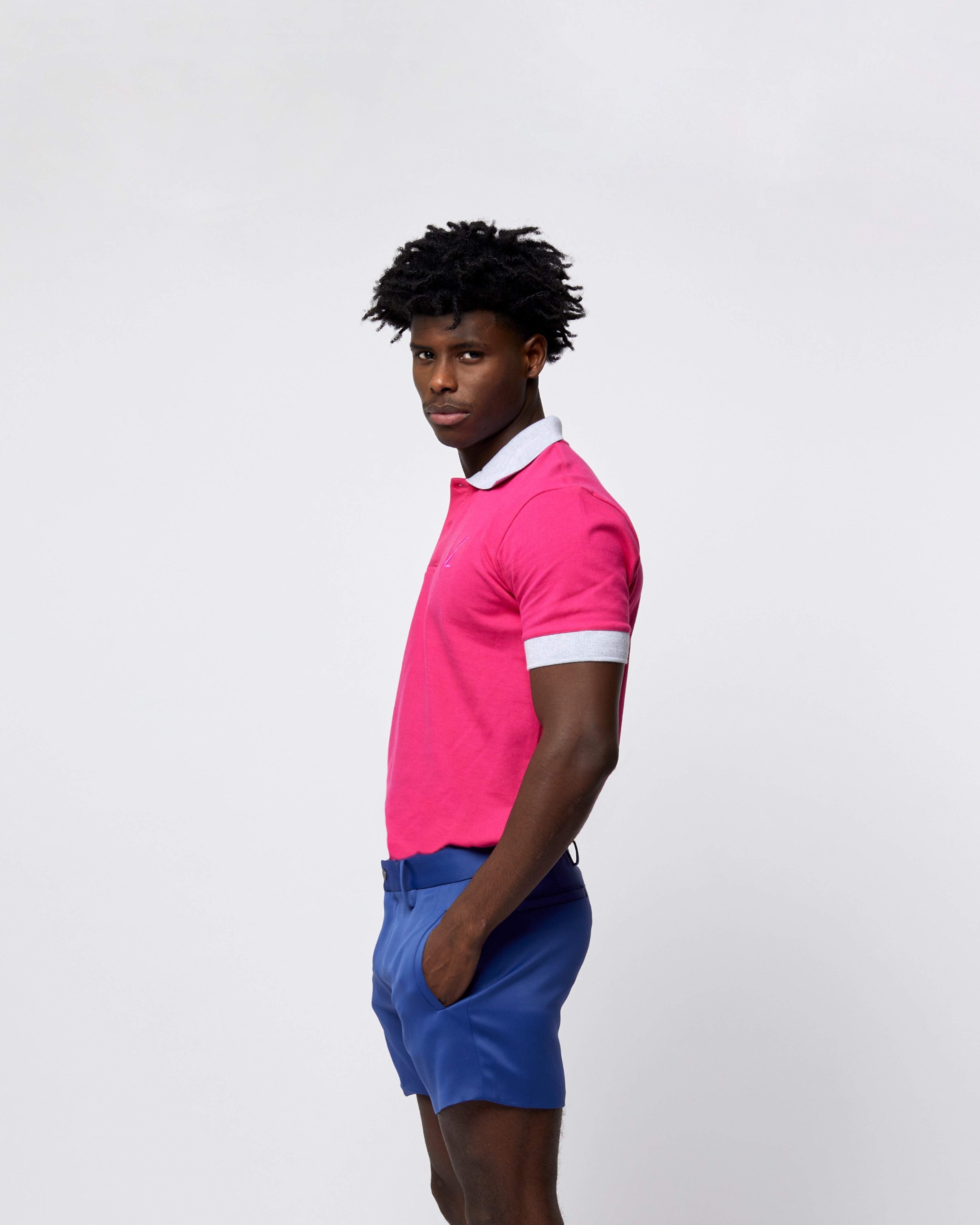 Short Sleeve Polo T-Shirt Hot Pink with Light Slate Grey Edging