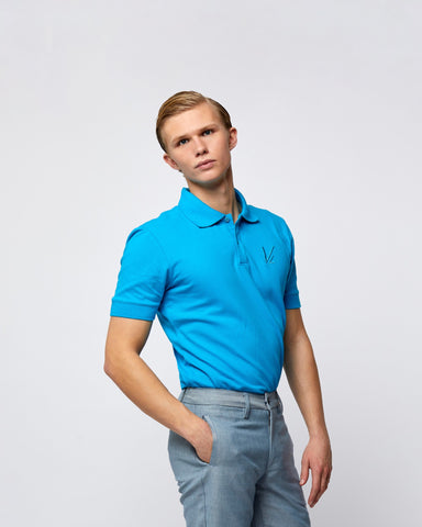 Load image into Gallery viewer, Short Sleeve Polo T-Shirt Light Blue
