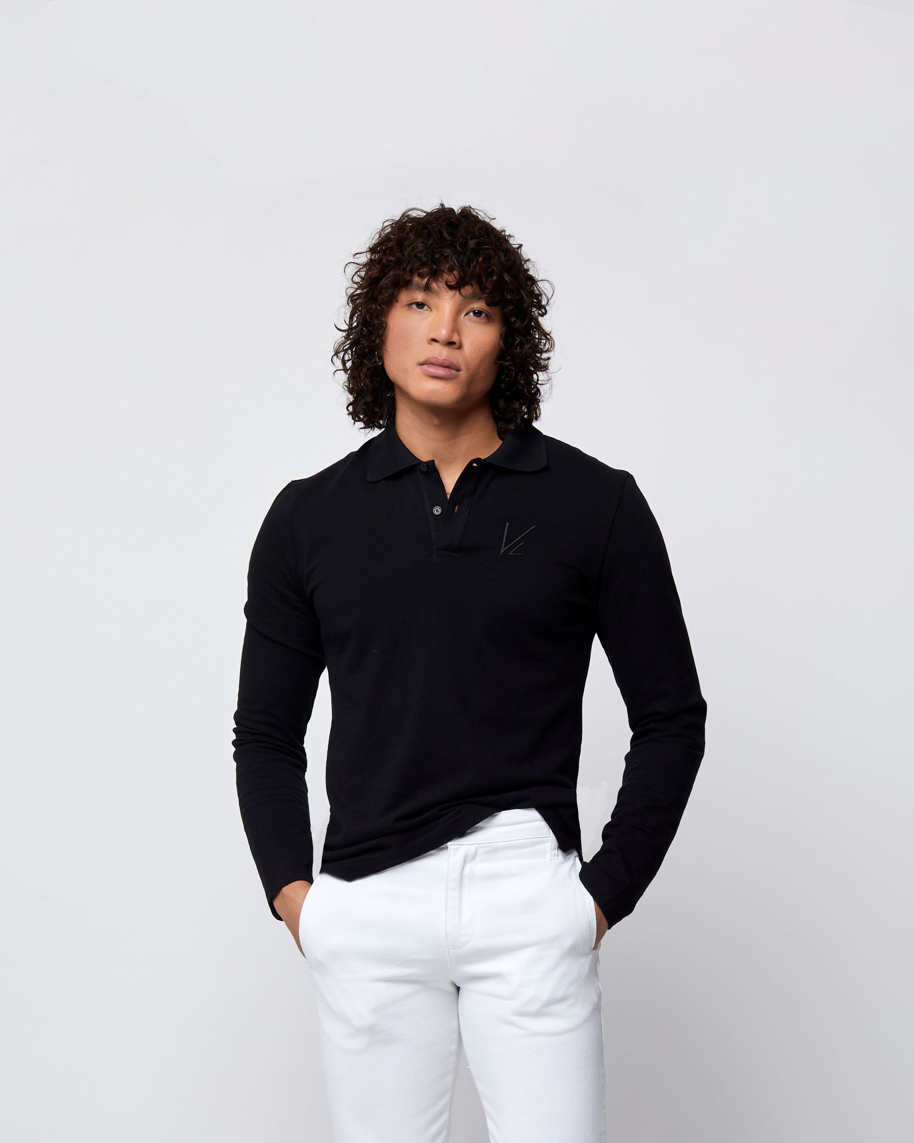 Long Sleeve Polo T-Shirt  Black