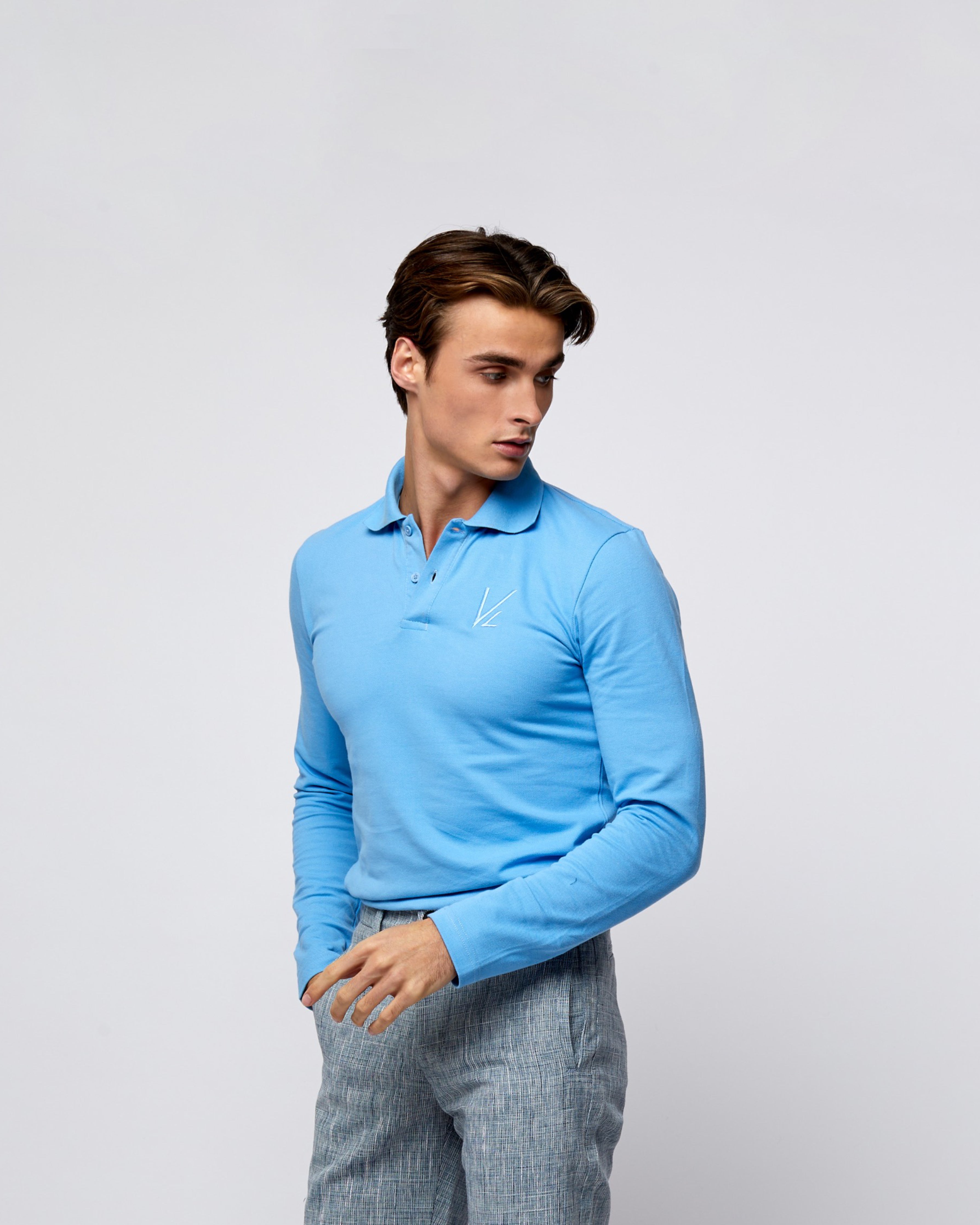 Long Sleeve Polo T-Shirt Light Blue