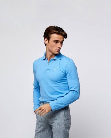 Load image into Gallery viewer, Long Sleeve Polo T-Shirt Light Blue
