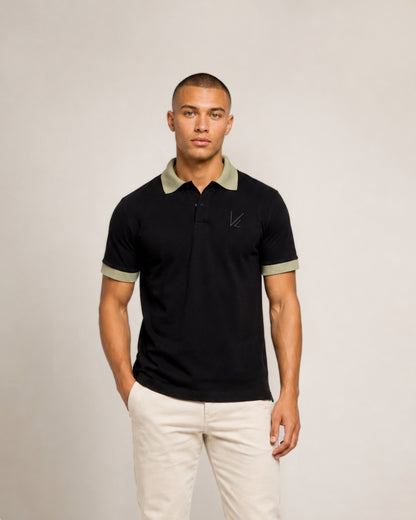 Short Sleeve Polo T- Shirt Black with green edge