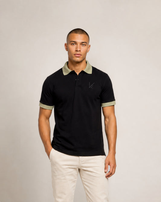Short Sleeve Polo T- Shirt Black with green edge
