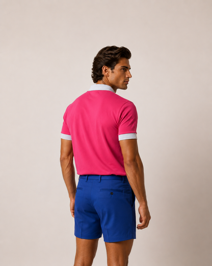 Short Sleeve Polo T-Shirt Hot Pink with Light Slate Grey Edging