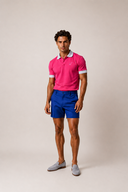 Short Sleeve Polo T-Shirt Hot Pink with Light Slate Grey Edging