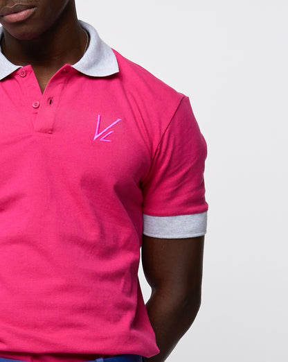 Short Sleeve Polo T-Shirt Hot Pink with Light Slate Grey Edging