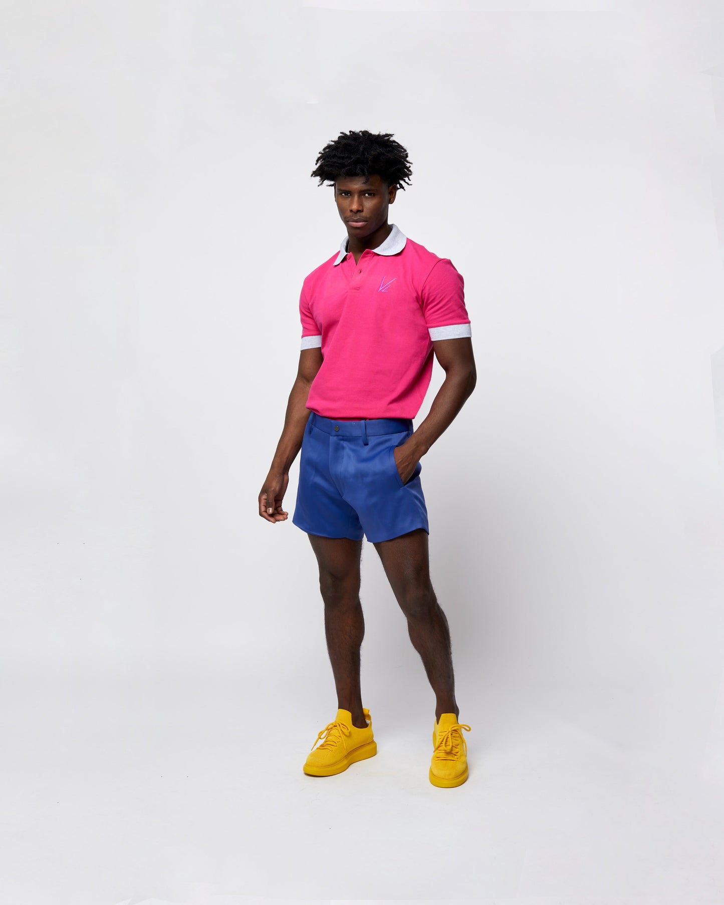 Short Sleeve Polo T-Shirt Hot Pink with Light Slate Grey Edging
