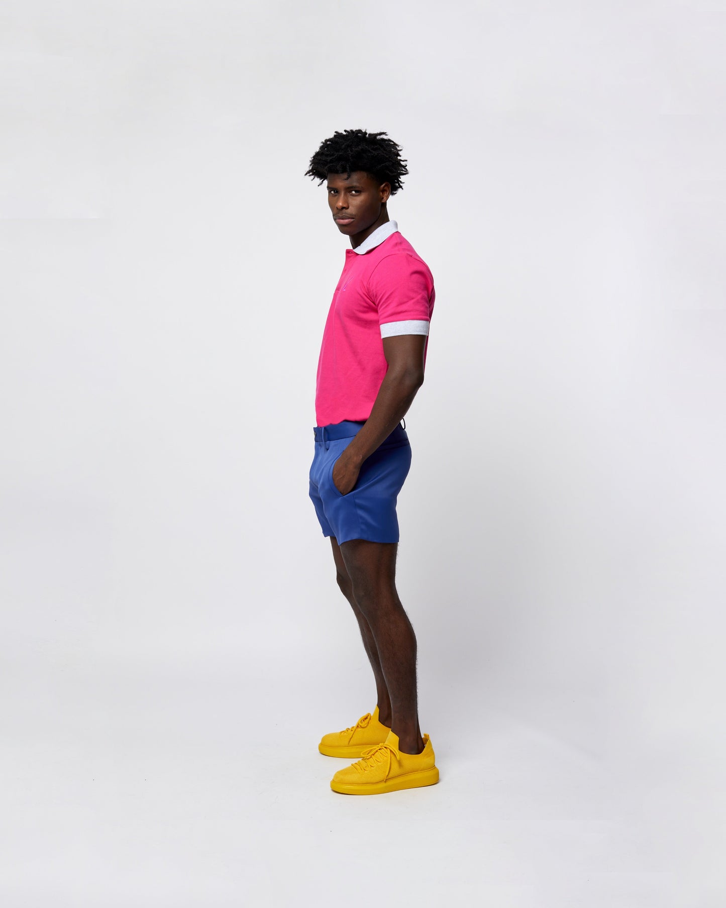 Short Sleeve Polo T-Shirt Hot Pink with Light Slate Grey Edging
