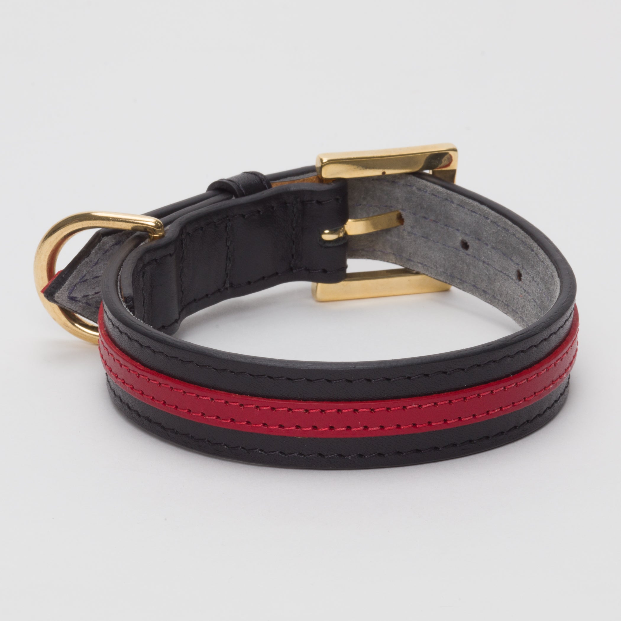 Luxury Leather Dog Collar Red on Black Medium & Large Dogs