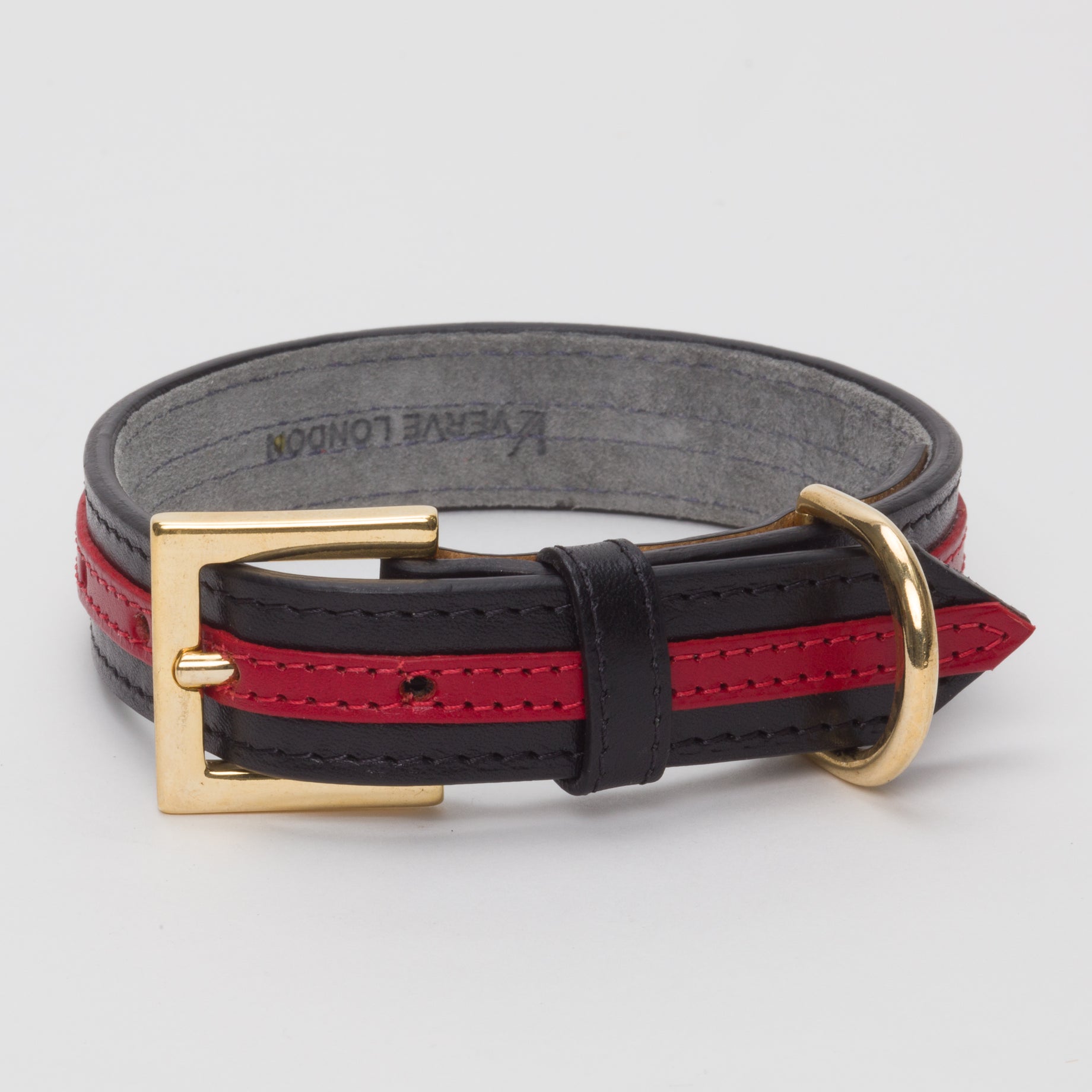 Luxury Leather Dog Collar Red on Black Medium & Large Dogs