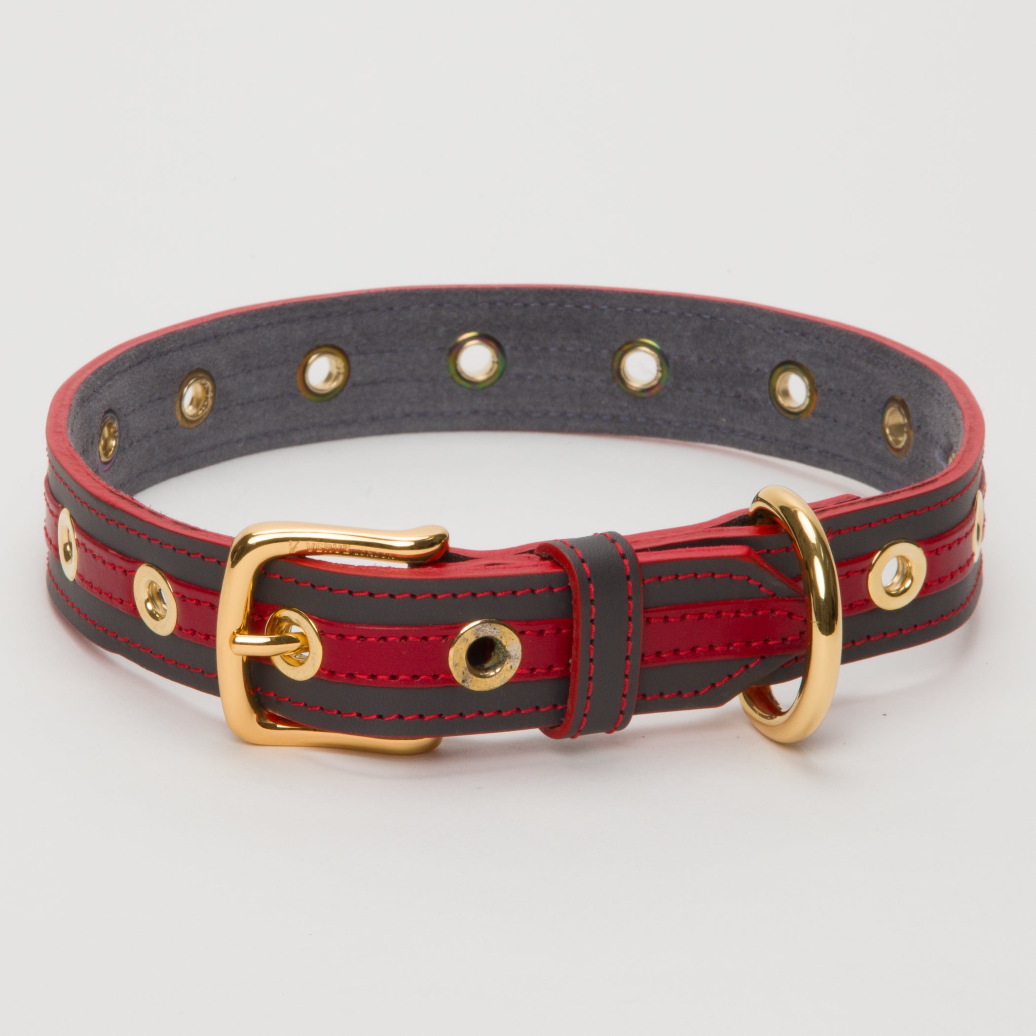 Luxury Leather Dog  Collar Red on Grey with Eyelets Medium Large and XLarge Breads