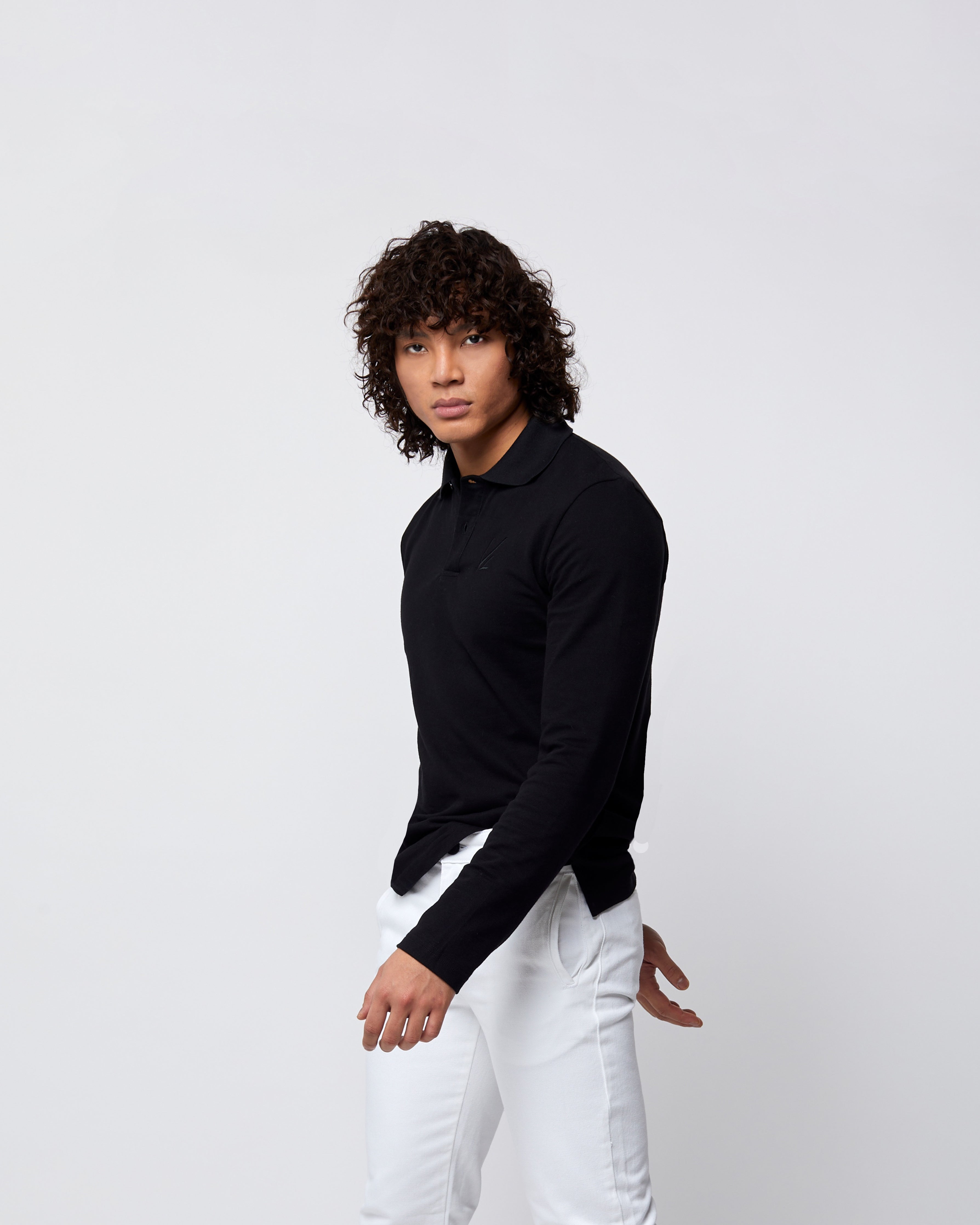 Long Sleeve Polo T-Shirt  Black