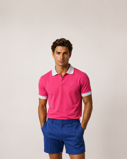 Short Sleeve Polo T-Shirt Hot Pink with Light Slate Grey Edging