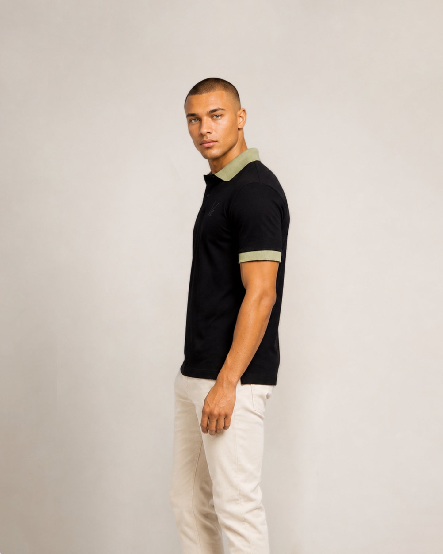 Short Sleeve Polo T- Shirt Black with green edge