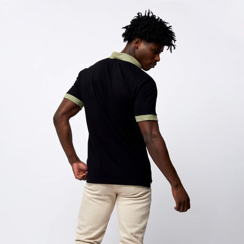 Load image into Gallery viewer, Short Sleeve Polo T- Shirt Black with green edge
