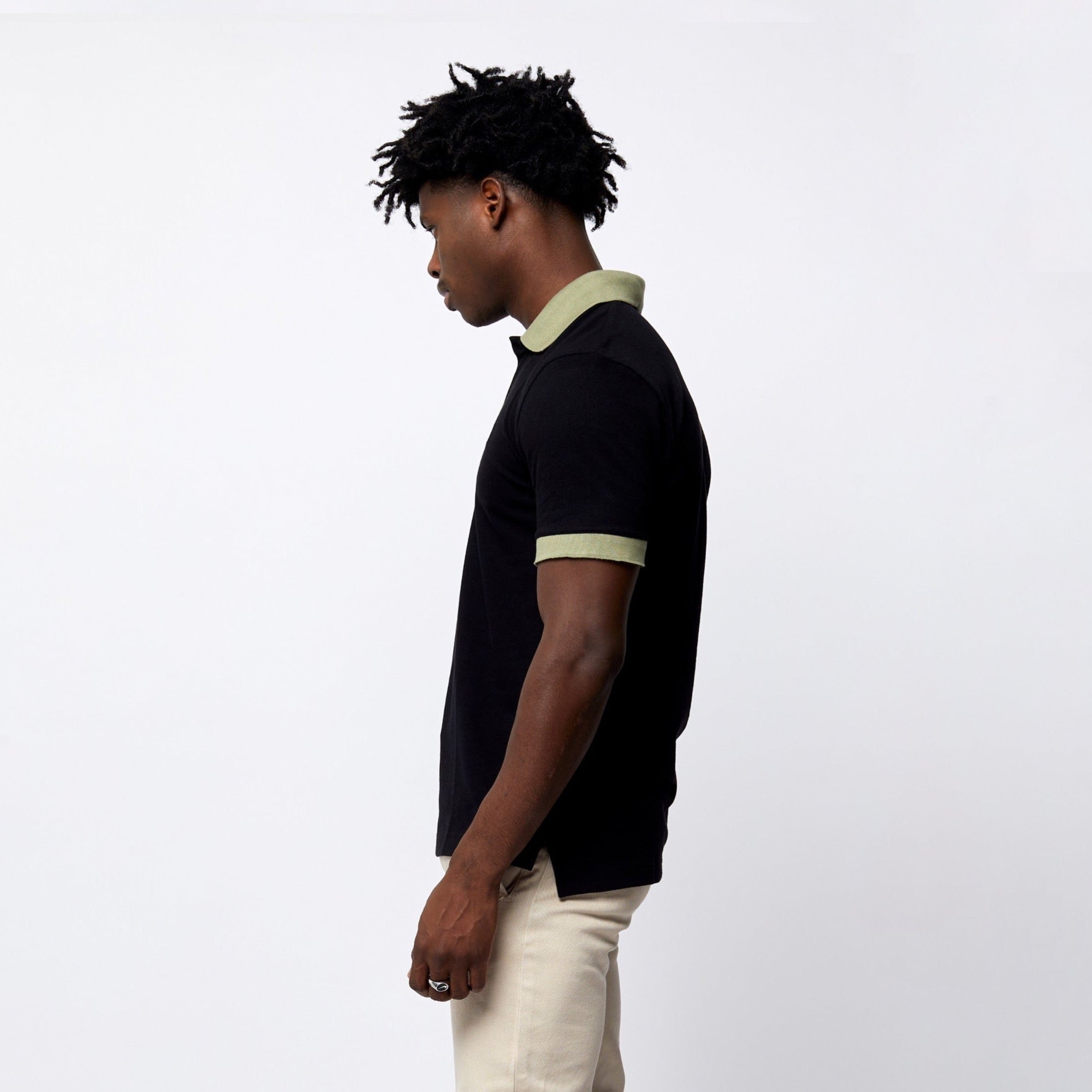 Short Sleeve Polo T- Shirt Black with green edge